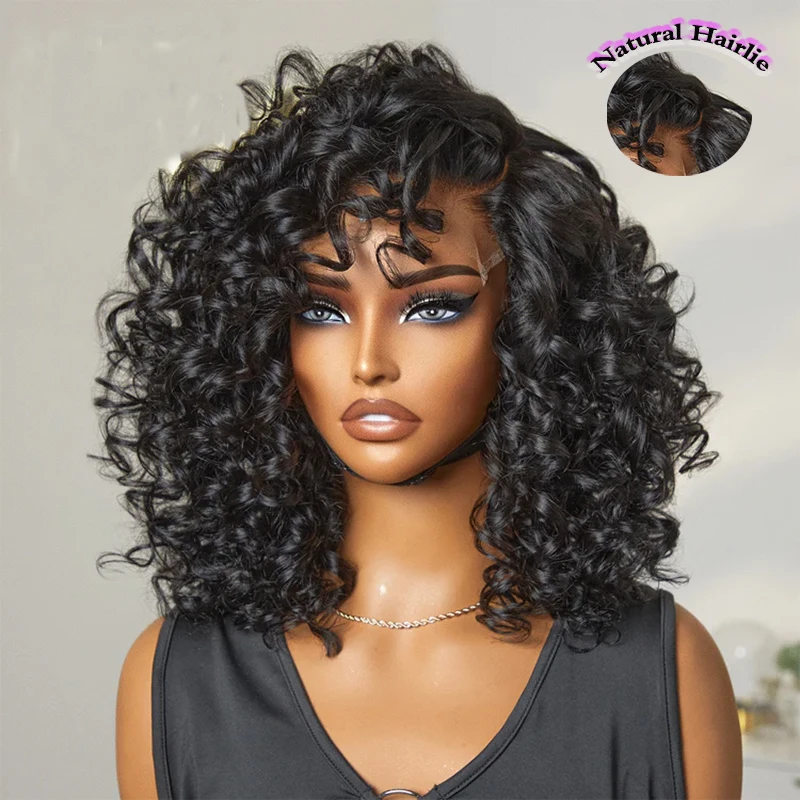 

20-дюймовые вьющиеся парики фронта шнурка Джерри, человеческие волосы, предварительно выщипанные, 13x4 HD, прозрачный парик фронта шнурка, плотность 210%, бесклеевые фронтальные парики