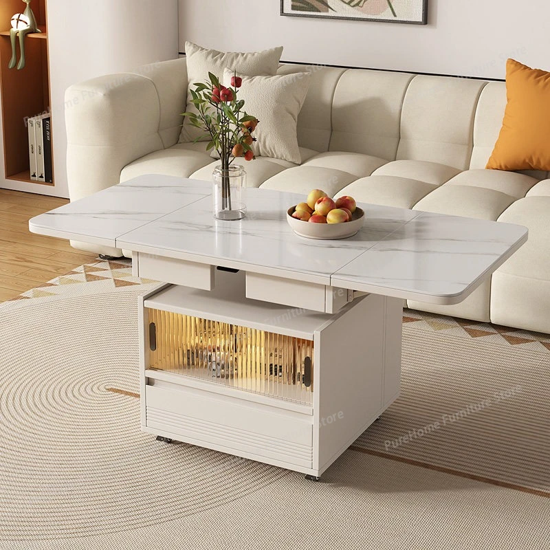 

Lift Fold Coffee Table Sintered Stone Multi Desk Glass Sensor Light Storage Mobile Living Room Furniture Scratch Resistant Easy