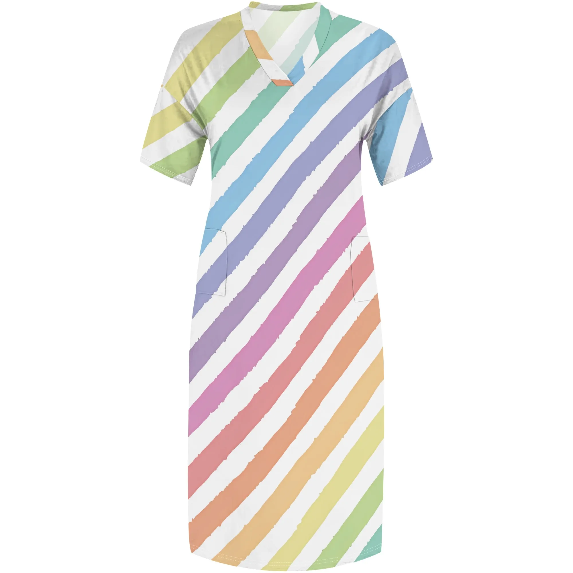 Nupusa 레인보우 스트라이프 프린트 드레스 여성용 플러스 사이즈 여름 캐주얼 V 넥 반소매 맥시 드레스