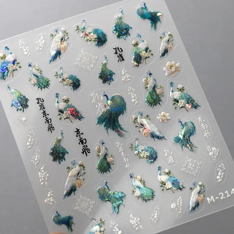 Antico cinese Sad Love Peacock Valentine Crane Dragon Dunhuang murale Chic Phoenix Fox 3D Nail Art Sticker Manicure Tool decalcomanie