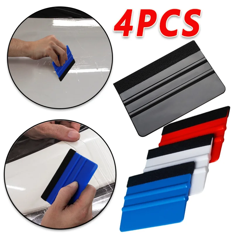 

4pcs Car Stickers Film Install Squeegee Vinyl Carbon Fiber Scraper with Felt Squeegee Tool Film Wrapping Car Wrap Tools