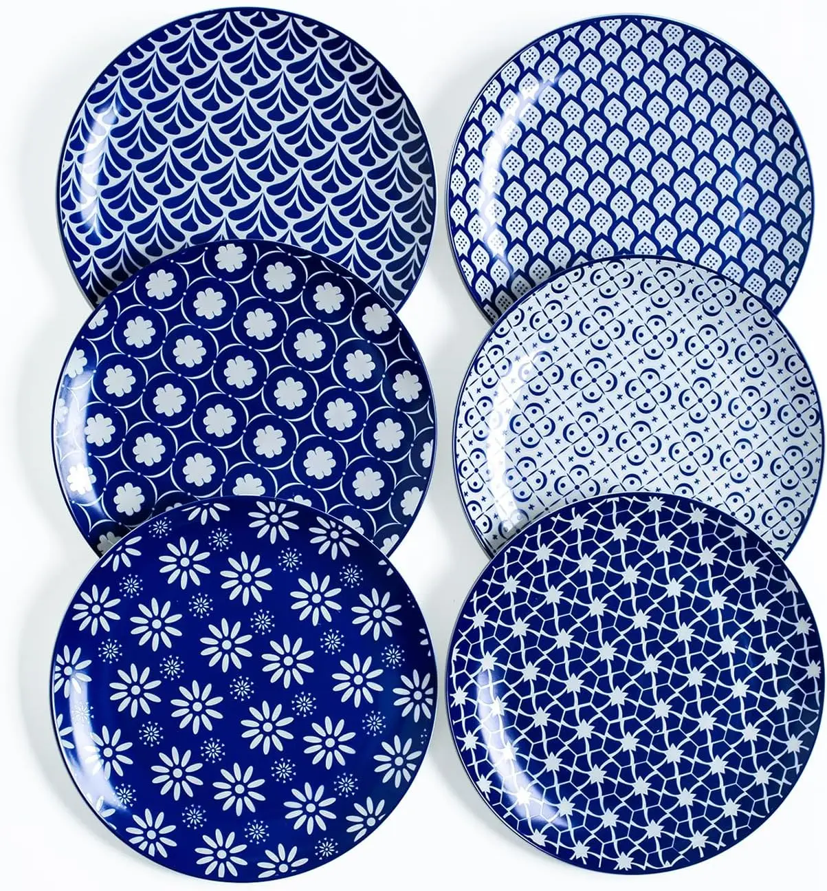

10.5 inch Dinner Plates, Blue Porcelain Dessert Plate Set of 6, Large Size Ceramic Plates for Kitchen, Pizza, Pasta, Dishwasher