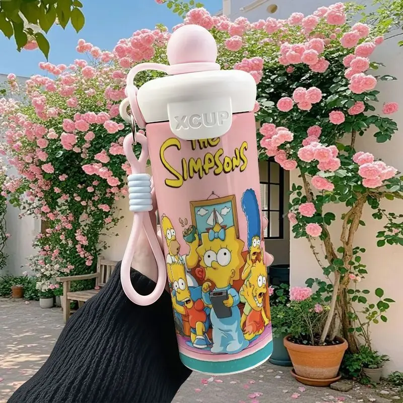 Neue The Simpsons Marge Homer Thermoskanne mit Hochwertiger Farbgebung Cartoon-Aufdruck Große Kapazität Tragbare Studenten-Doppeltrinkbecher – Detail 3