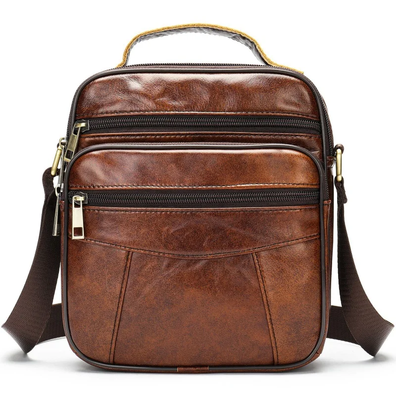 New Vintage MEN\'S cow leather shoulder bag male crossbody casual bag for men