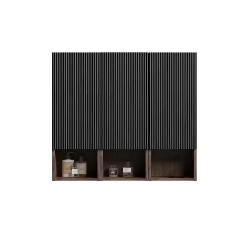 

Wall-mounted Black Walnut Floating Bathroom Storage Cabinet for Small Spaces, KD Design