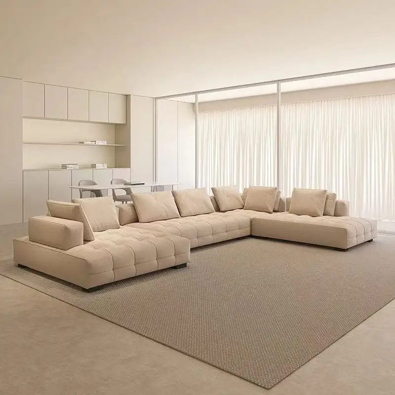 

Large apartment combination leather sofa Modern minimalist Italian high-value solid wood fabric sofa