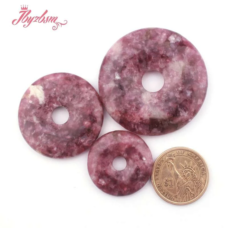 30,40,50mm Donut Rings Lepidolite Purple Natural Stone Beads For DIY Necklace Bracelet Pendant Jewelry Components Making 1 Pcs