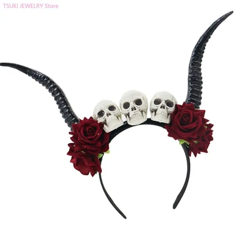 62KE أغطية رأس أنيقة من الراتنج على شكل قرن قوطي من الدانتيل للحفلات التنكرية