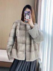 HDHOHR 2024 New Natural Mink Fur Coats Women High Quality Real Mink Fur Coats Outwear Park With Fur Female Warm Winter Jacket