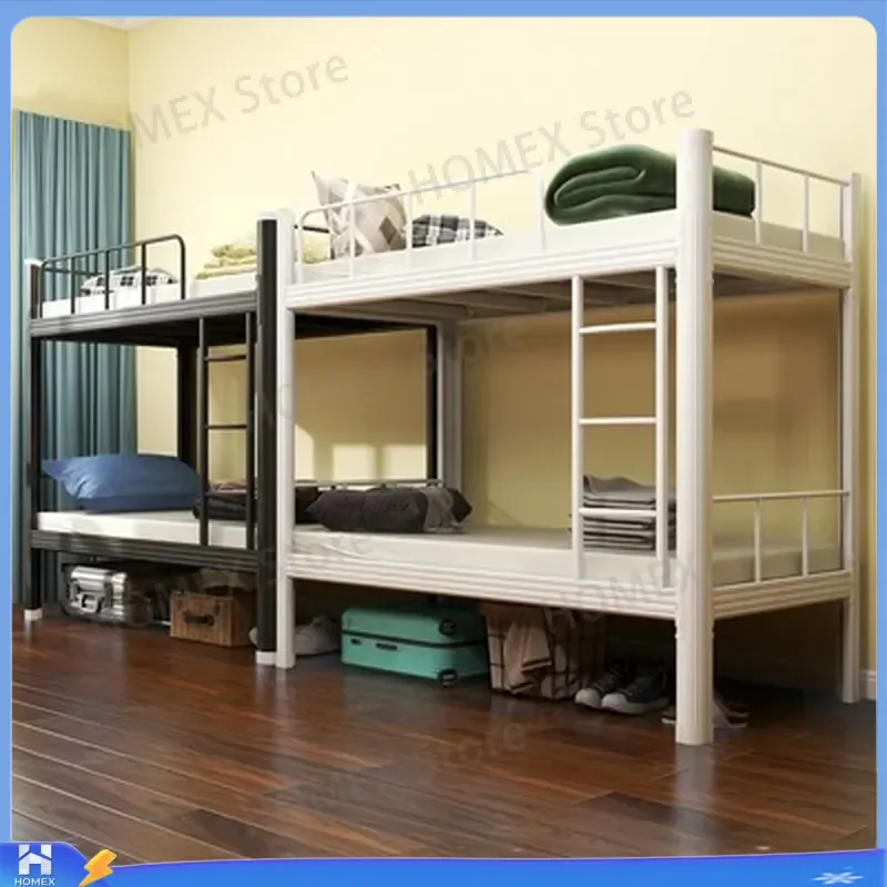 Heavy Duty Iron Bunk Bed Frame Metal Loft Bed for Adults Students Dormitory School Hostel Construction Site Space Saving Twin