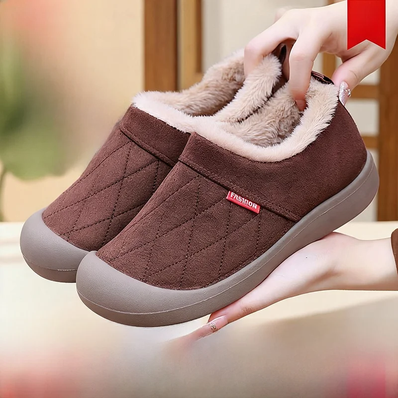 Old Beijing Women's Cotton Shoes Winter New Style Fleece Lined Thickened Slip-On Booties Warm Traditional Cloth Shoes for Mid...