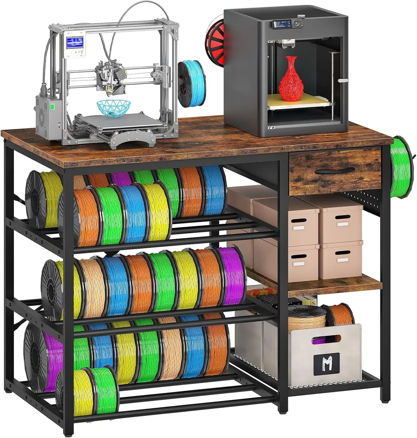 USA Stock 4-Tier 3D Printer Stand with Filament Storage Drawer