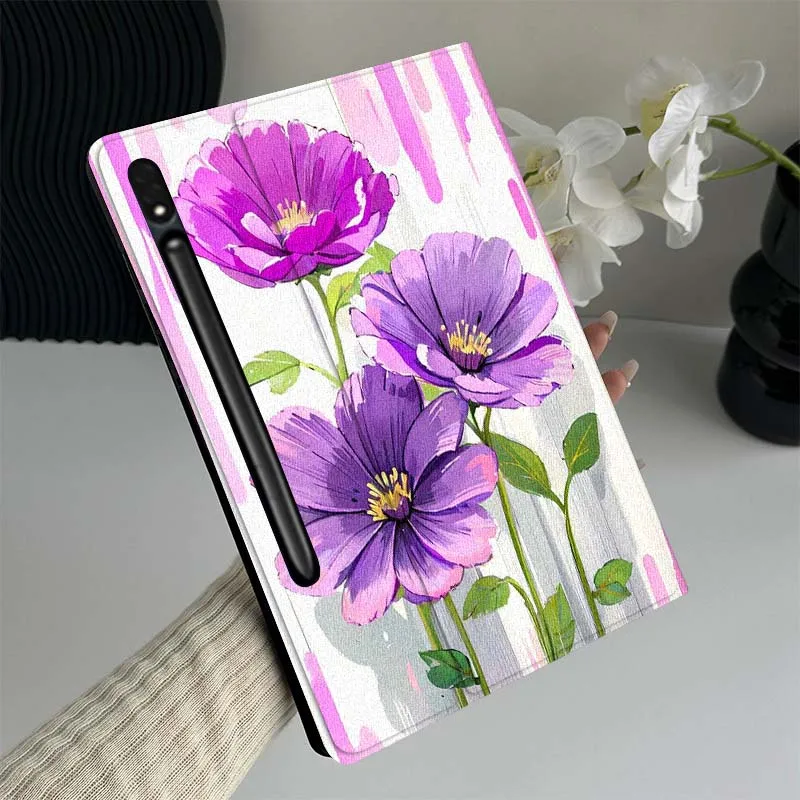 

Cartoon Purple Flower Art Tablet Case For Samsung Galaxy Tab S7 S8 S9 S10 FE Lite Gift