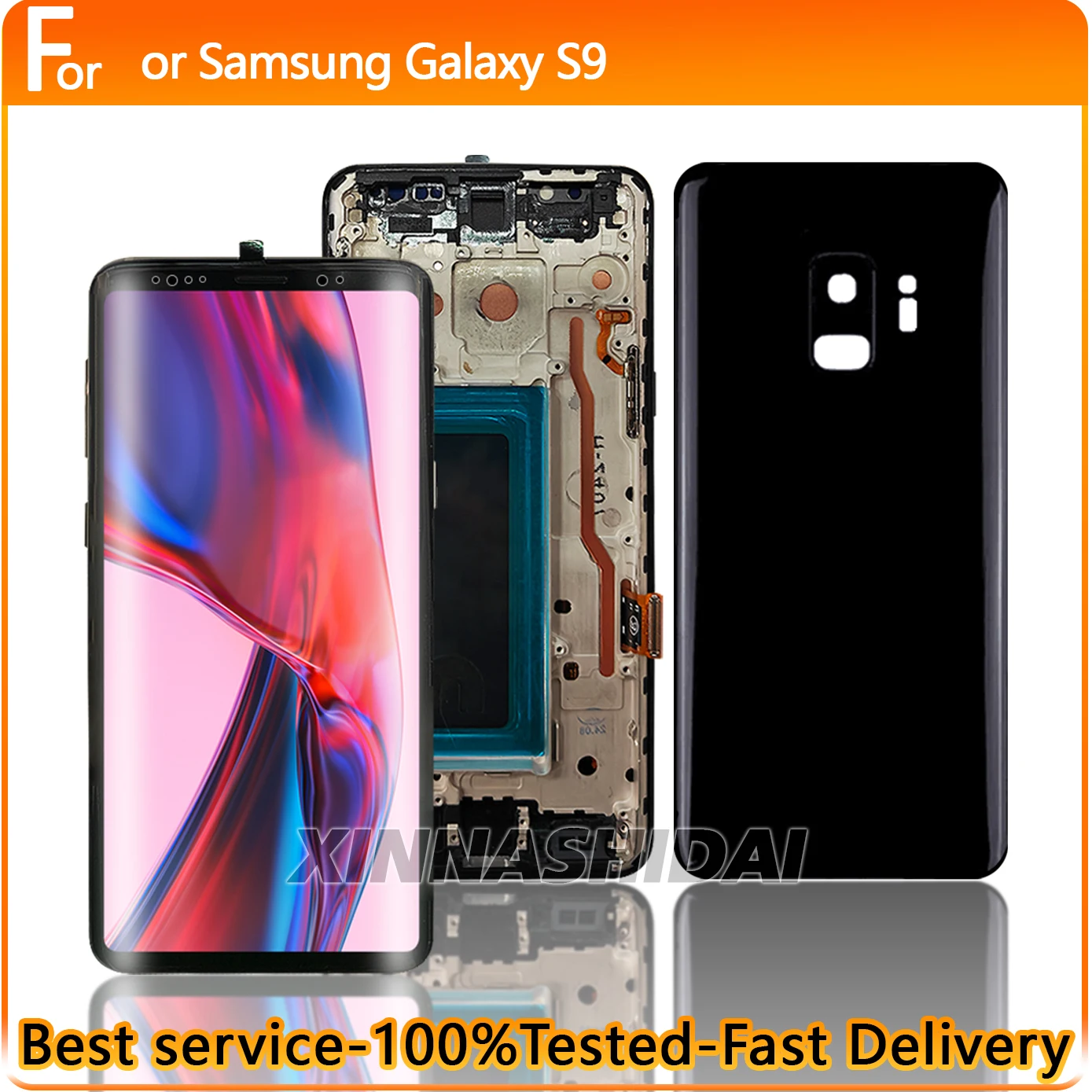 サムスン-galaxy-s9-g960-g9600-g960f用tft高品質lcdディスプレイタッチスクリーンデジタイザーアセンブリ交換用フレームバックカバー付き