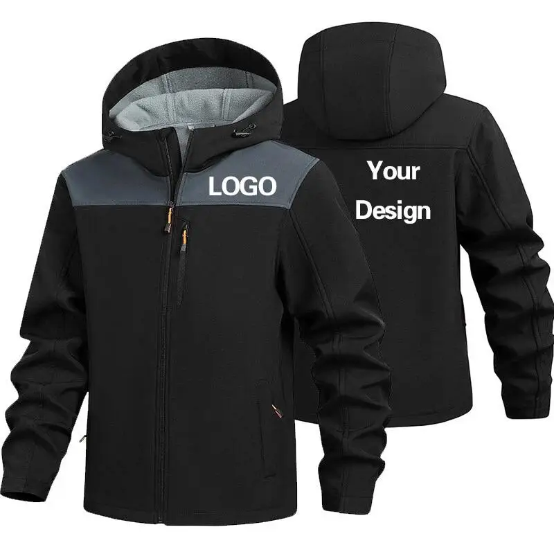 

New Autumn Winter Outdoor Cold Proof And Warm Zipper Assault Jacket Men With Thick Fleece Hooded Soft Shell Jacket Print LOGO