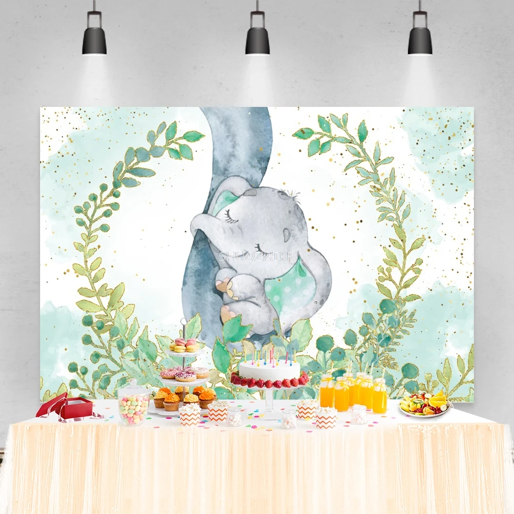 Elephant Baby Shower ฉากหลังสําหรับถ่ายภาพ Baptism เด็กผู้หญิง First Birthday Party Decor เด็กภาพพื้นหลัง Photo Studio