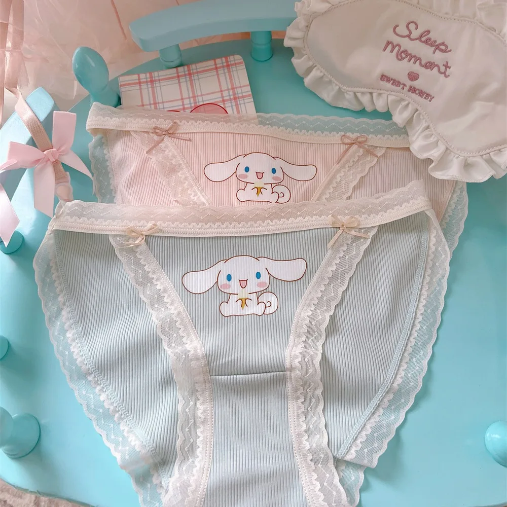 Sanrio Cute Cinnamoroll Ribbed Cotton Sweet Cool Feeling Hip Wrap Comfortable Student Women Triangle Panties No Trace