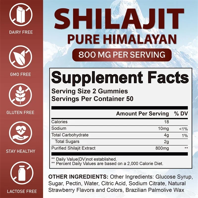 Shilajit Gummies 800mg - Relieve Stress and Increase Energy Levels, Supporting Brain Health and Cognitive Function