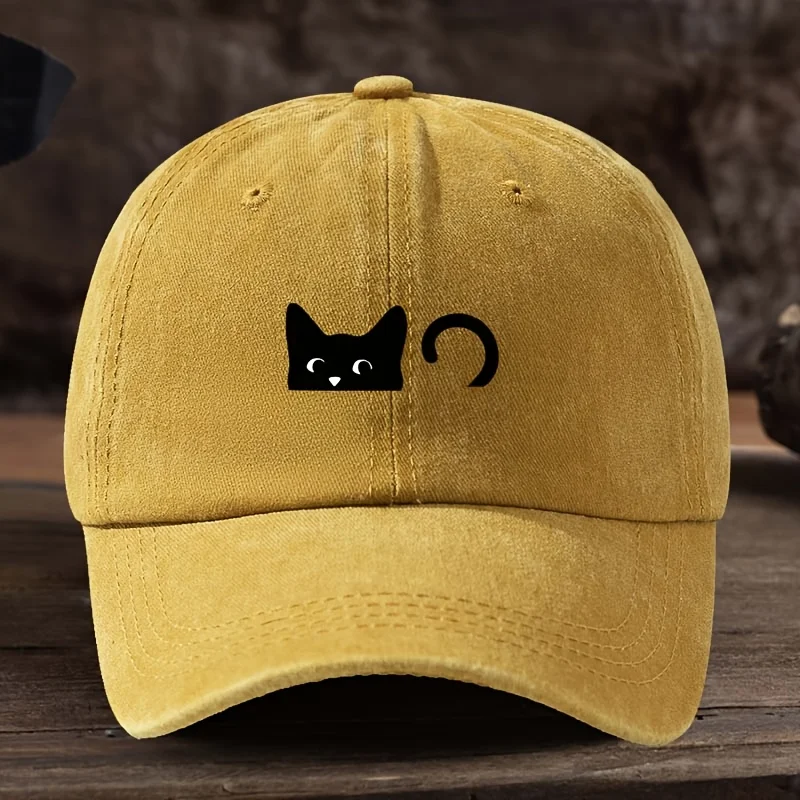 Unisex-Baseballkappe mit schwarzem Katzenmuster, modische Entenschnabelmütze, täglicher, lässiger Outdoor-Sport