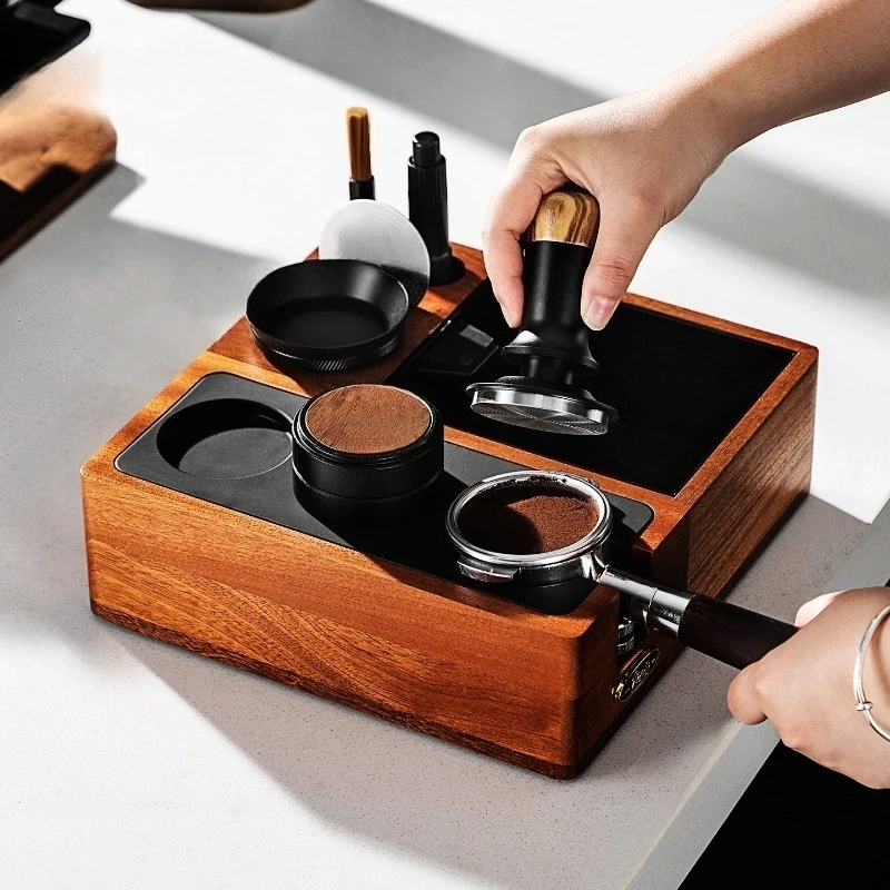Solid wood coffee powder pressing base slag box integrated Italian coffee machine powder pressing hammer cloth