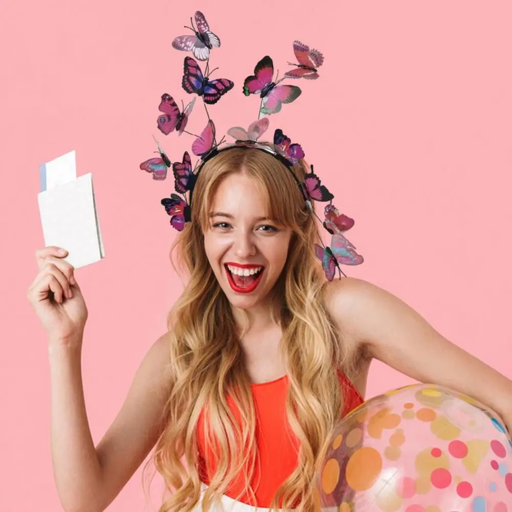 ที่คาดผมทำจากเรซินของผู้หญิงที่สวยงามที่รัดผมผีเสื้อสีสันสดใสสำหรับปาร์ตี้โบฮีเมียน