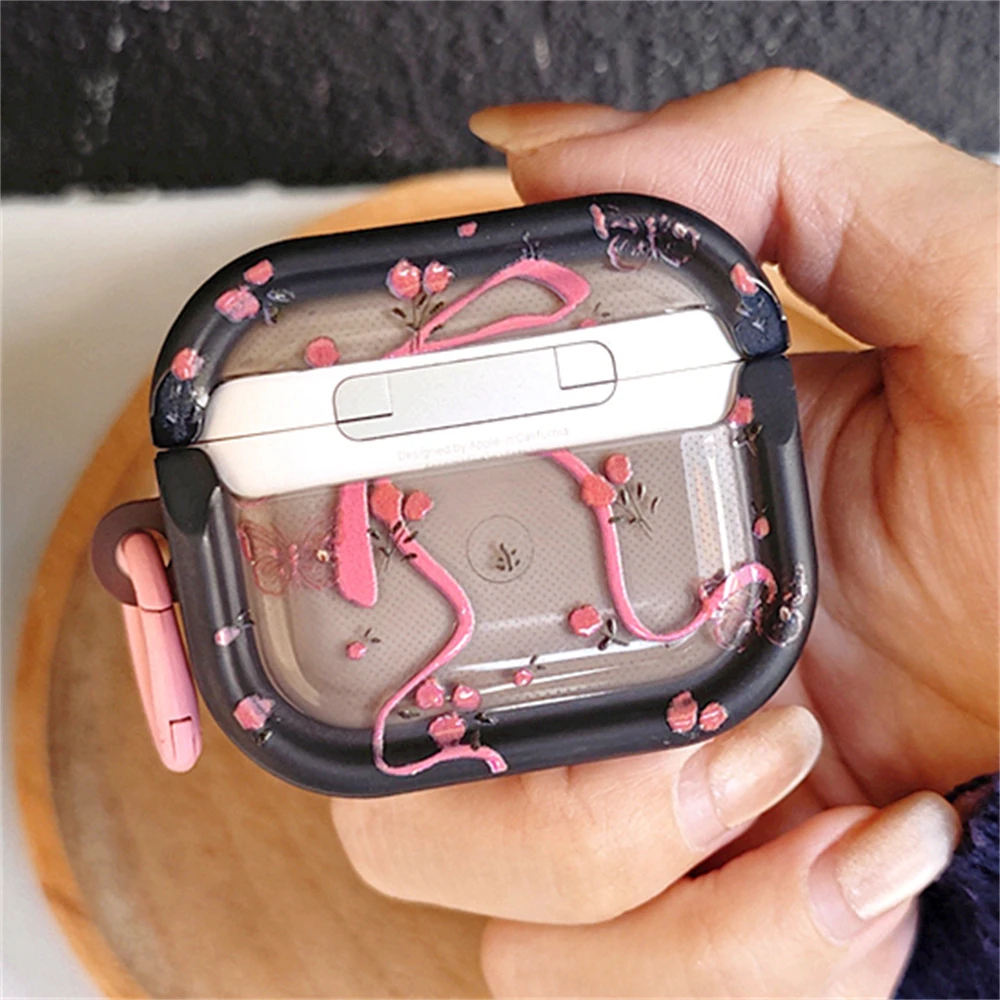 Lindo cuadrado de flores rotas con llavero nueva funda para auriculares para AirPods 1 2 3 4 funda protectora suave para AirPods Pro 2