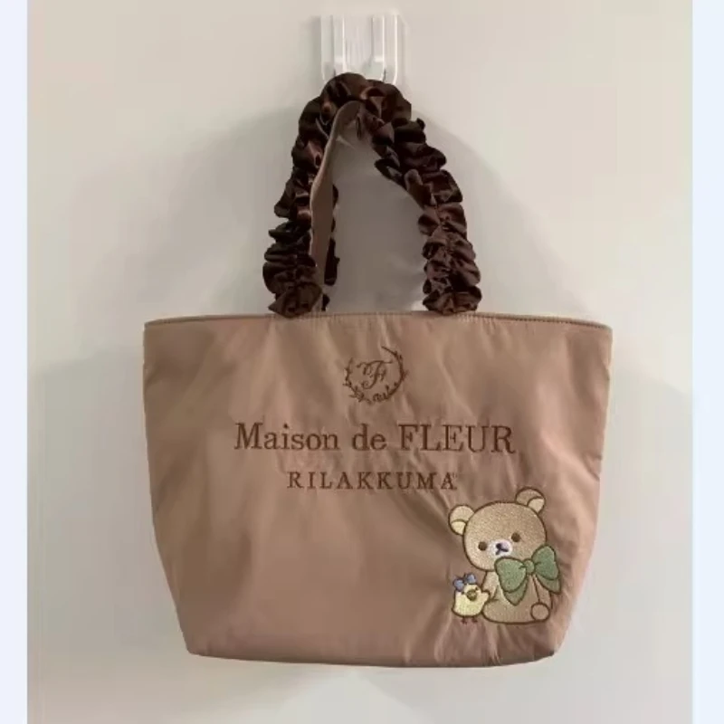 Japanese Sweet New Cute and Relaxed Little Bear Satin Pleated Lace Handbag Girl Tote Women's Bags