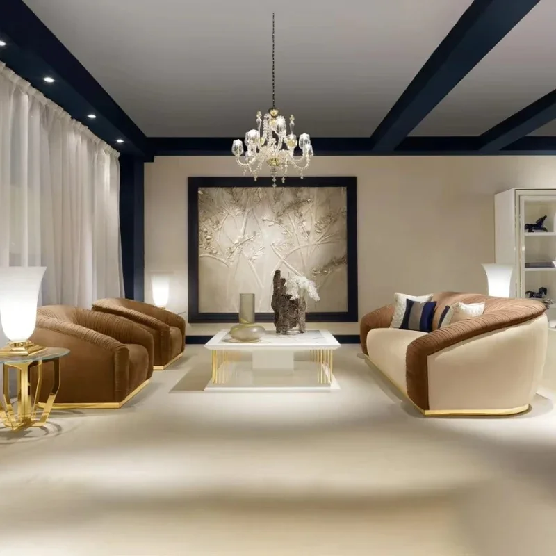 

Premium Modern Matte Leather Sofa Simple Sofa Set Stainless Steel Base Home Living Room Furniture