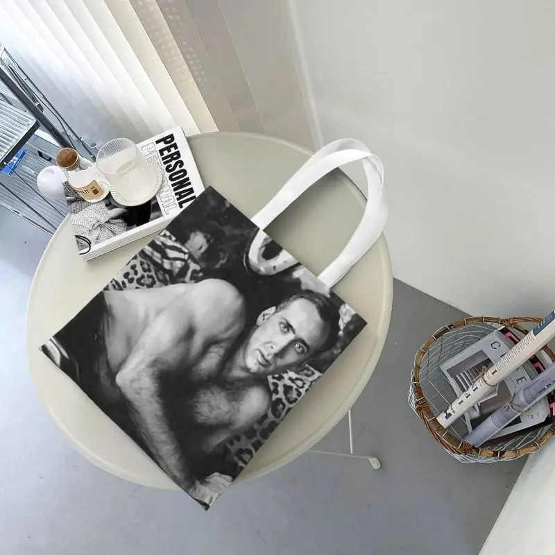 Kawaii Printed Sexy Nicolas Cage Tote Shopping Bag Durable Canvas Shopper Shoulder Handbag