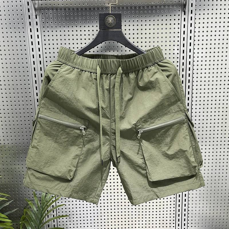 

Ice Silk Thin Workwear orts Men's Summer Large ket Zipper Qui Dry Casual Five-Quarter Pants Youth Active Beachwear