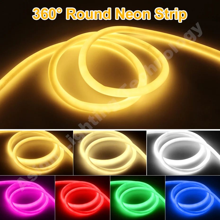 220V Neon Light Flexible Tape 120LED/m 2835 360 Round Tube With EU Plug Led Lights IP67 Waterproof for Home Decoration 1M-100M