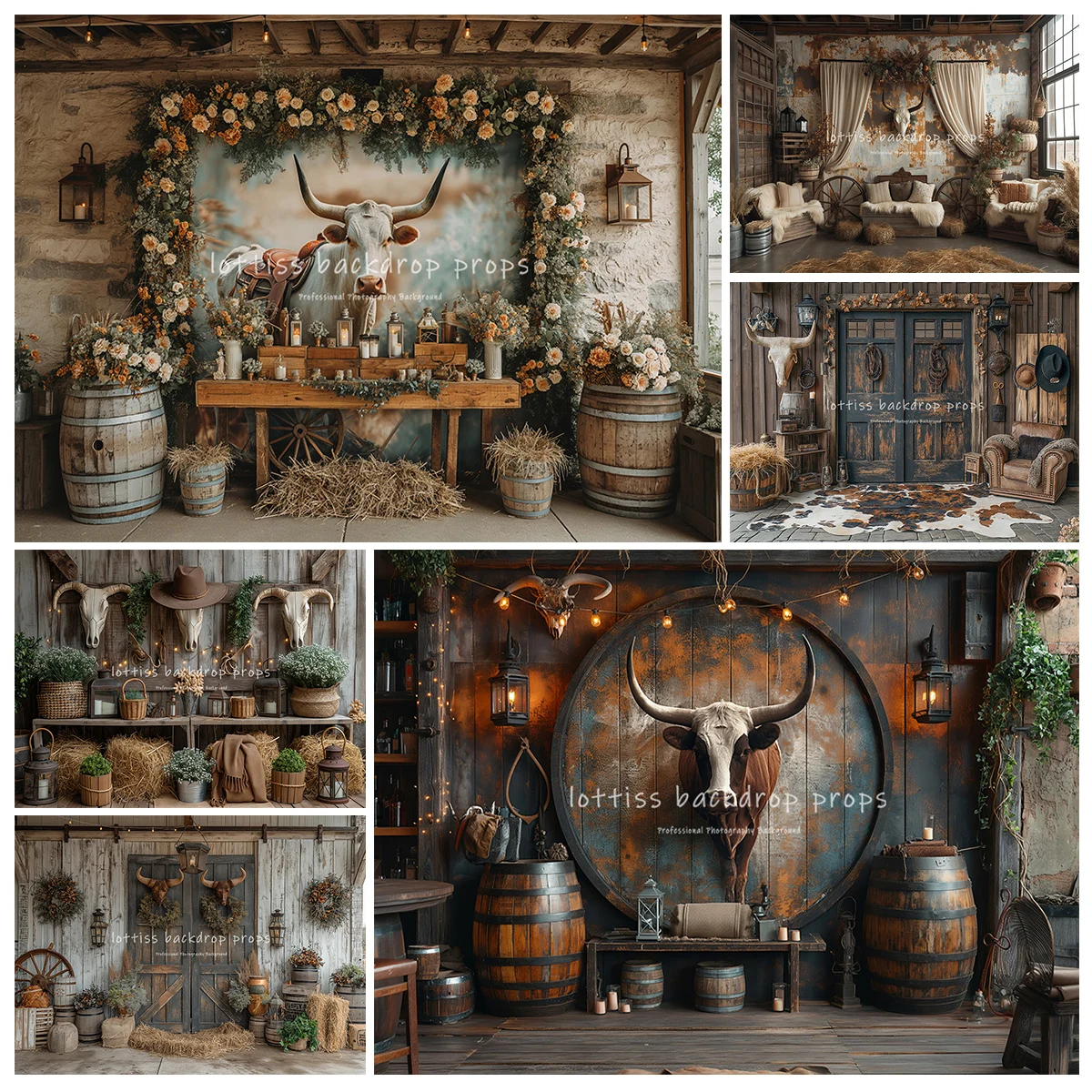 Western Cowboy Tavern Backdrops Kids Boy Photography Child Baby Cake Smash Photocall Decors Wooden House Floral Wall Backgrounds