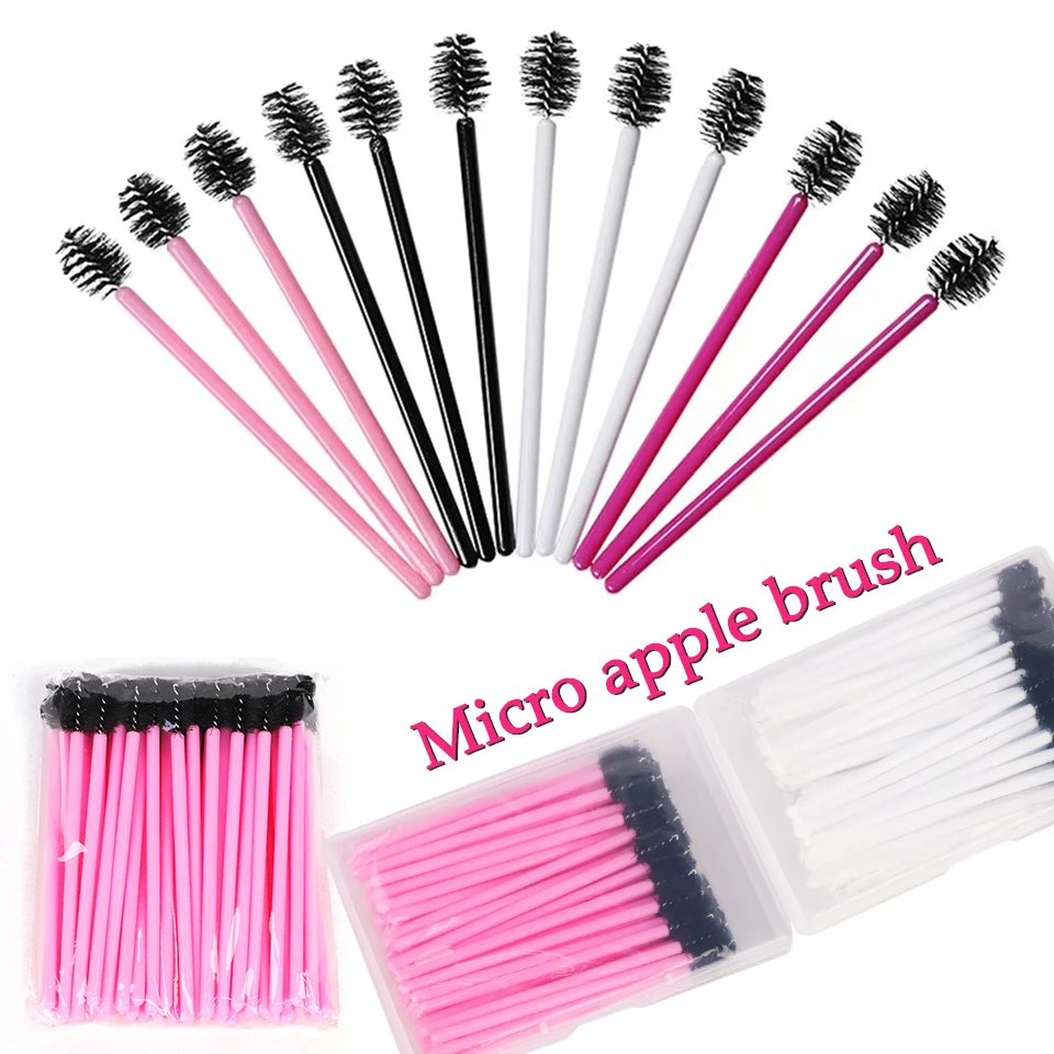 Boxed Silicone Mascara Wands Applicator Disposable Mini Apple Lash Brush Comb Micro Crystal Eyebrow Spoolies Beauty Makeup Tools