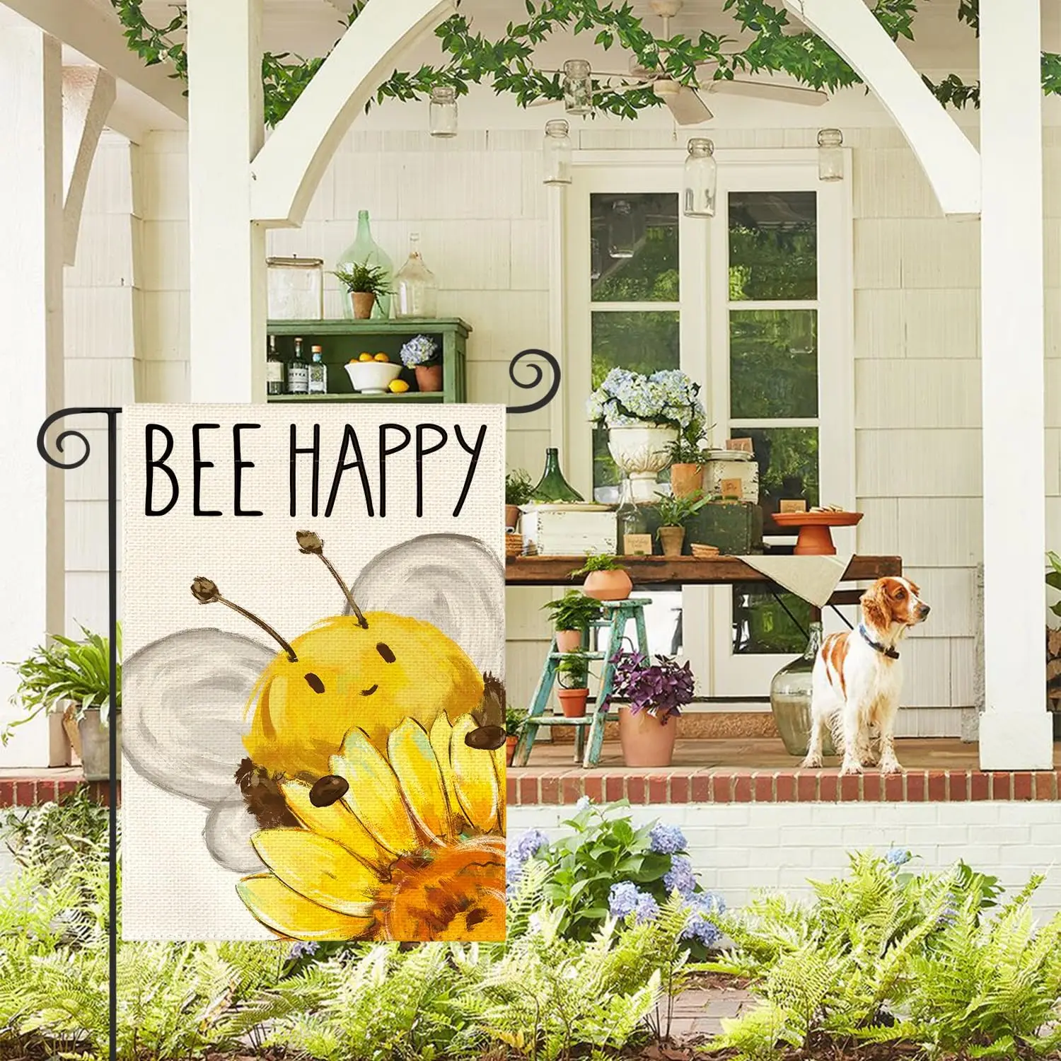 AVOIN colorlife Summer Bee Happy Garden Flag 12x18 Inch Double Sided Outside, Sunflower Party Holiday Burlap Yard Outdoor De WWP