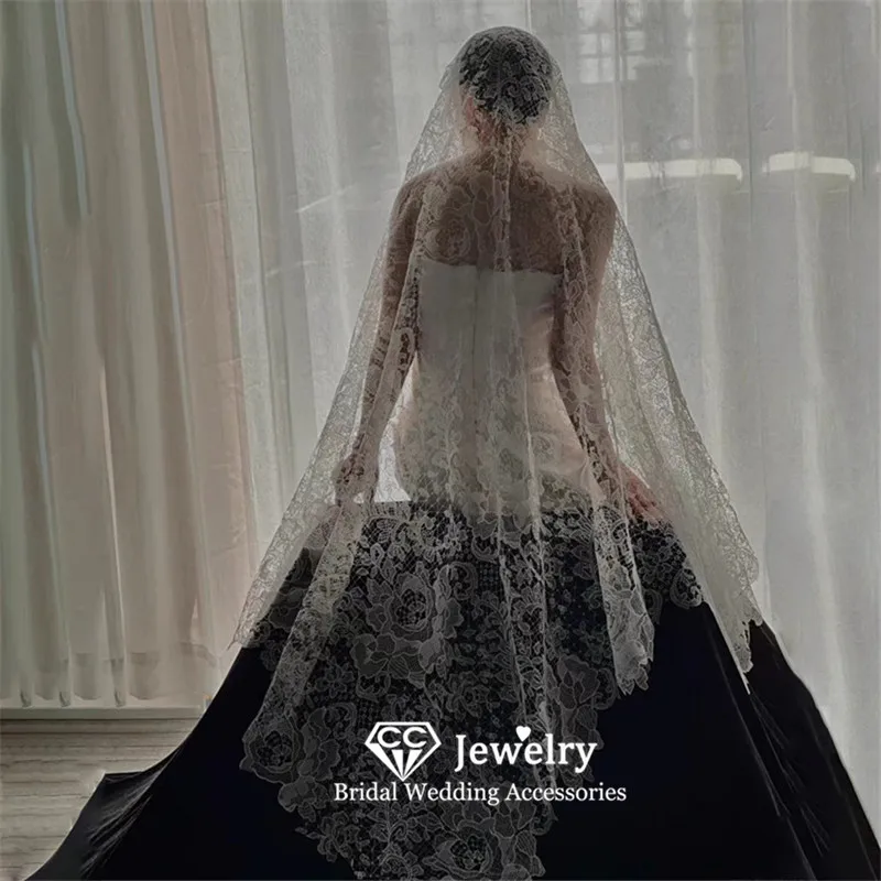 

CC фата свадебные аксессуары для волос женские прически обручальный головной убор кружевной край цвета слоновой кости длинная вуаль платье для выпускного вечера LA002