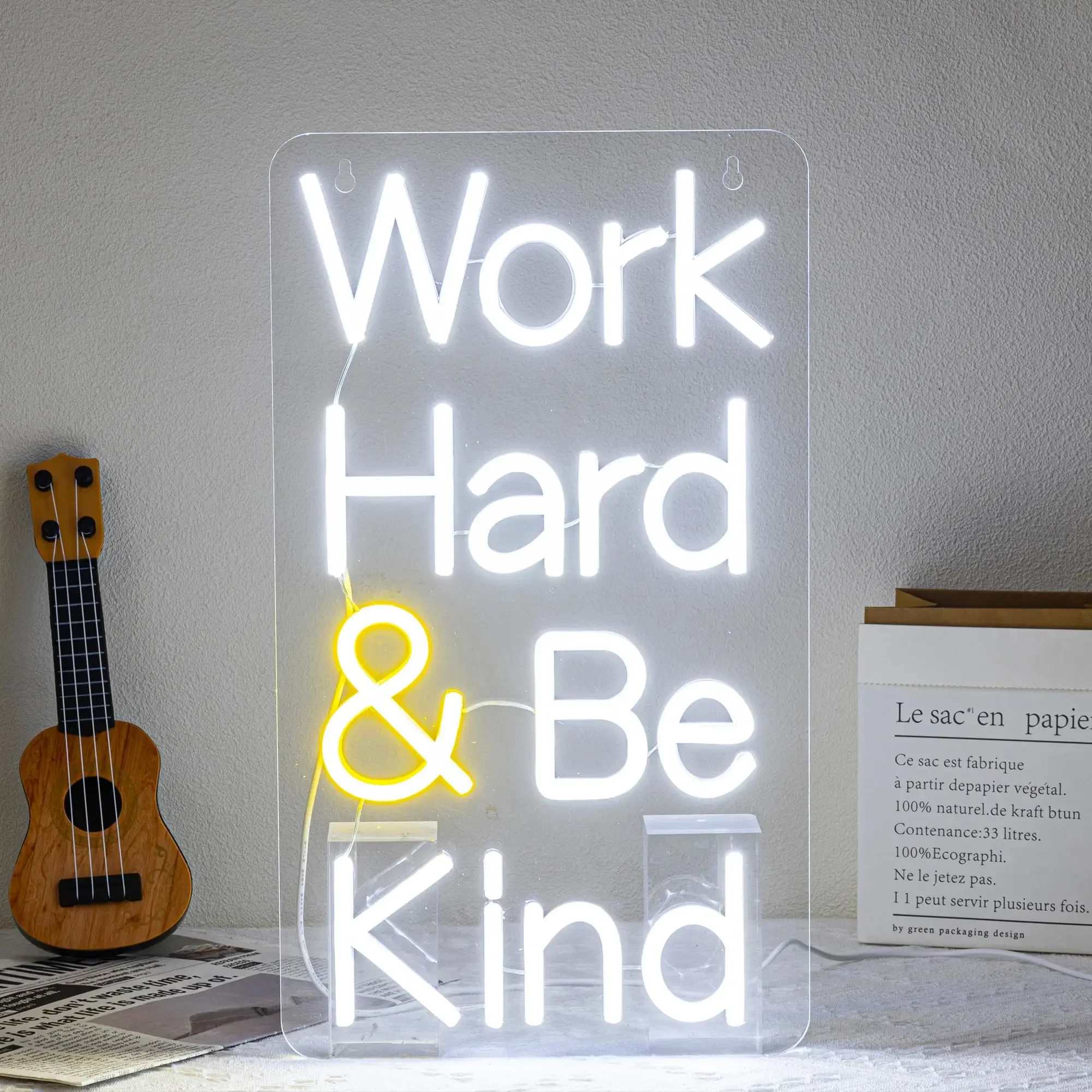 Work Hard Be Kind Neon Be Kind LED Neon Sign for Office White LED Neon Light for Offices Classroom Bedroom Study Room Decoration