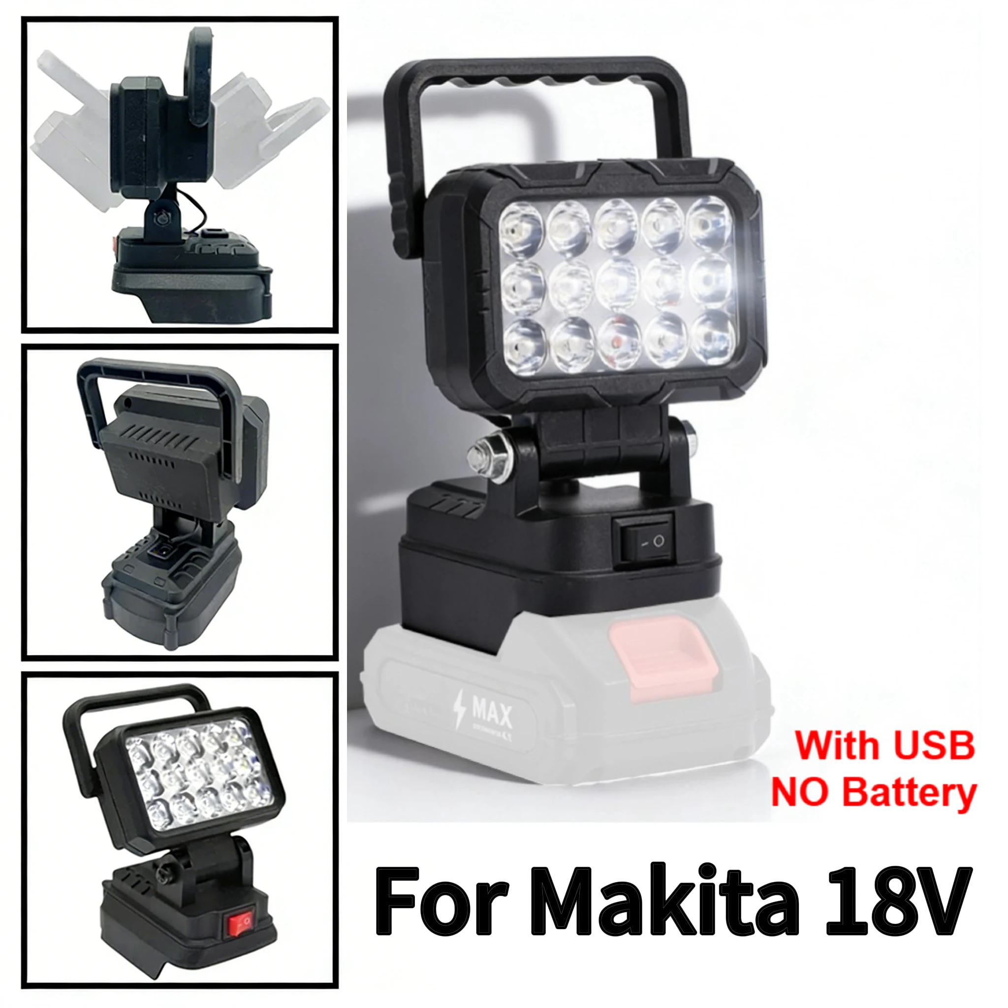 

LED Work Light For Makita 18V Li-ion Battery Dual USB Portable Spotlight for Garage Workshop Camping Emergency Jobsite Repair