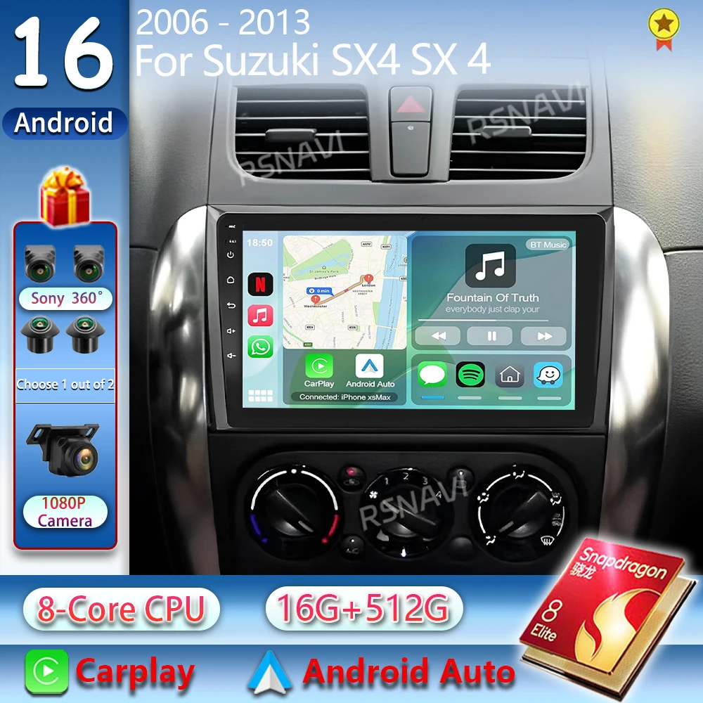 

Android 16 Carplay Car Radio Multimedia For Suzuki SX4 SX 4 2006 - 2013 Head Unit BT GPS video DVD DSP Player Autoradio Stereo