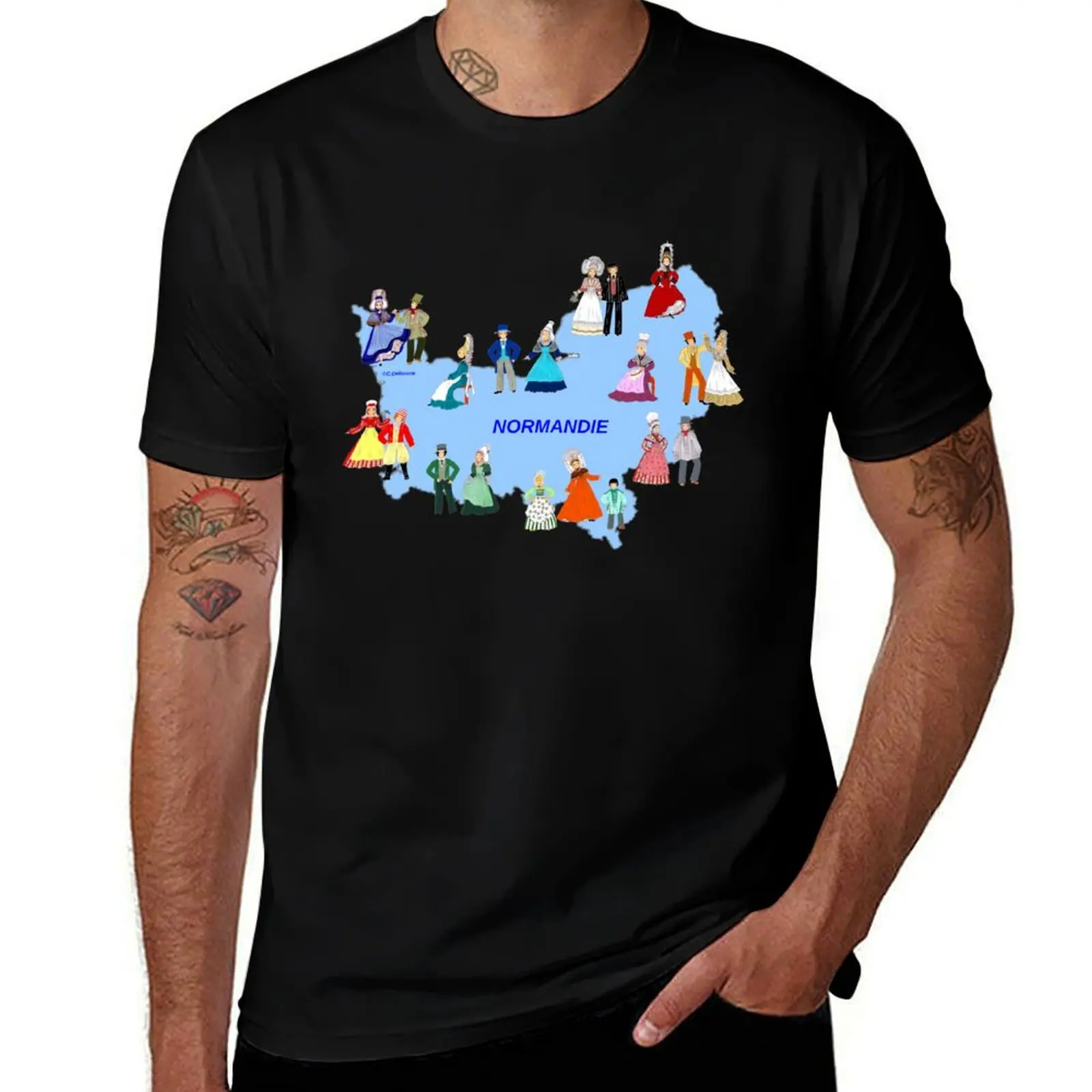 Map of Normandy and some traditional costumes. la France T-Shirt Large Size Breathable Tee T-Shirt