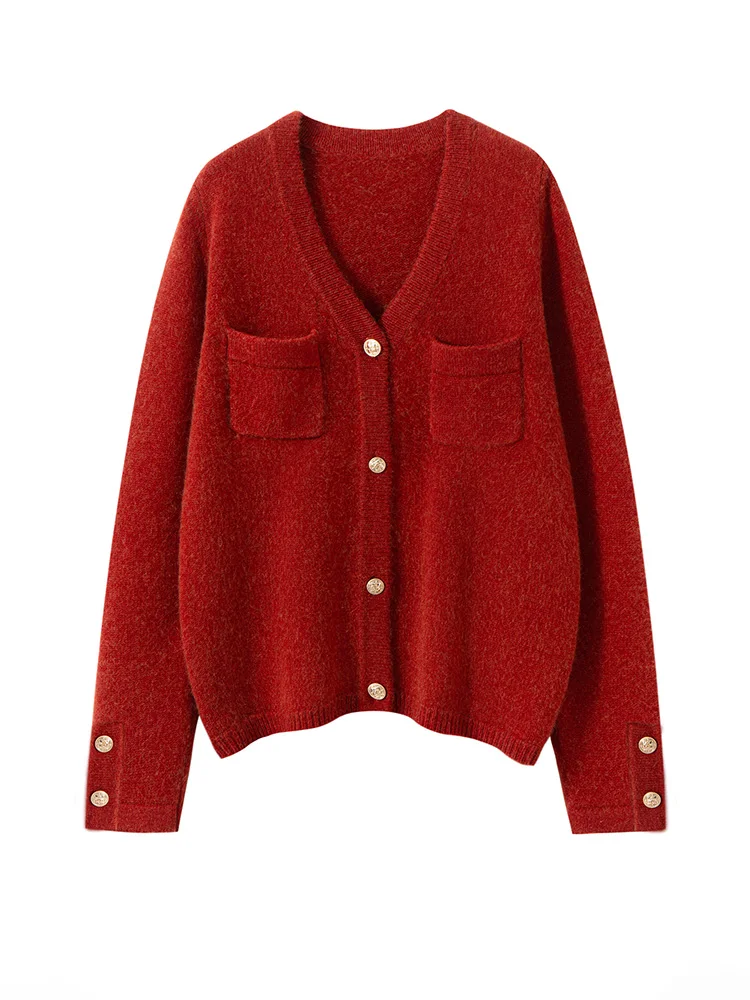

Thick Elegant Grace Cardigan Women's Sexy V-Neck Design 100% Cashmere Sweater Autumn Winter Warm Soft Versatile Clothing Tops