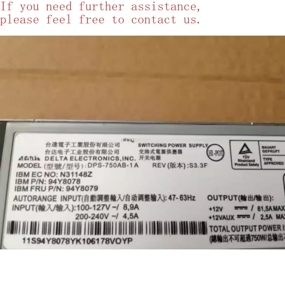 

For IBM M5 750W 94Y8078 X3550M4M5 X3650M4 X3650M5 750W Power Supply