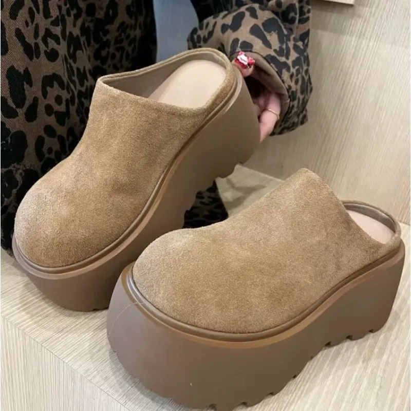 Thick Soled Height Increasing Slippers Are Popular for Wearing Extra High Heels Cotton Shoes Fashionable Toe Caps and Slippers