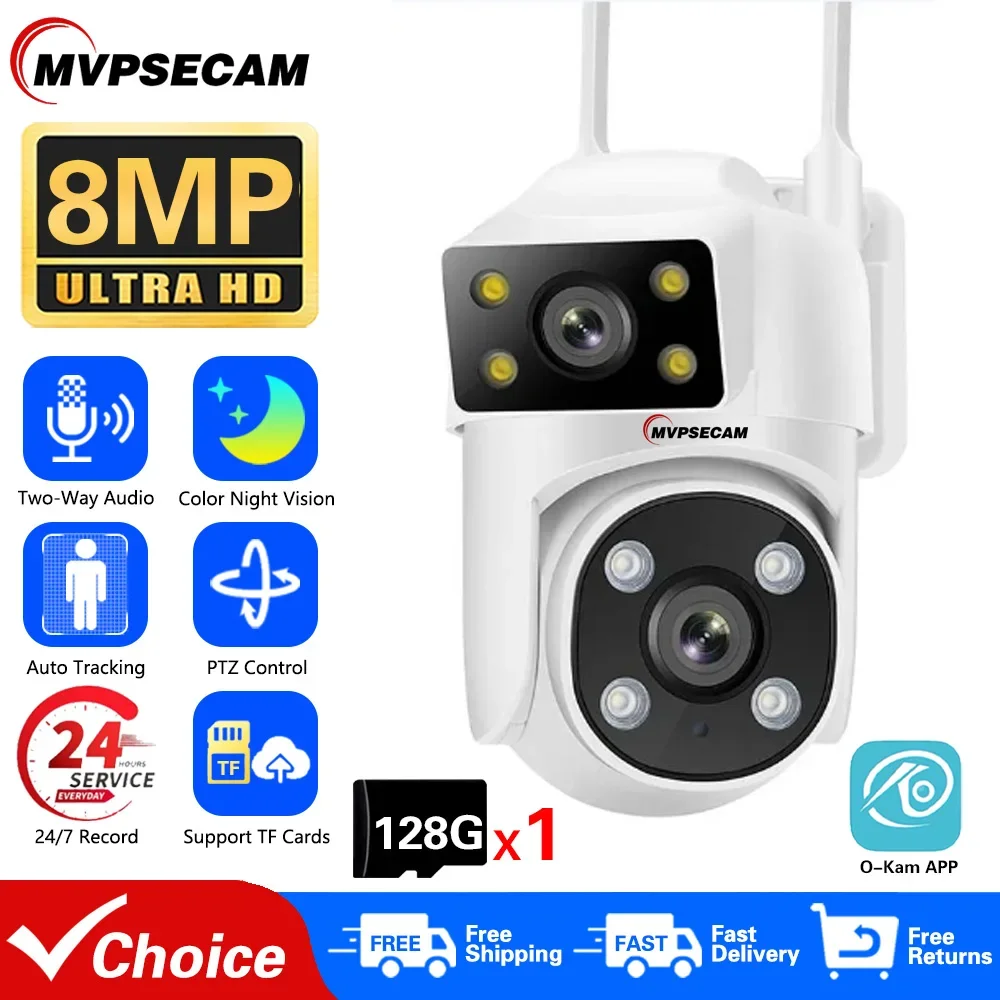 

4K HD Wifi PTZ IP Security Camera Dual Lens Outdoor Auto Tracking Wireless CCTV Video Surveillance Camera 8MP Color Night Vision