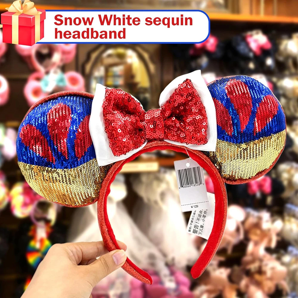 Disney Princess Series Minnie Mouse Ear Headband For Child Disneyland Mickey Adult/Women Mermaid Leather Plush Sequin Cosplay