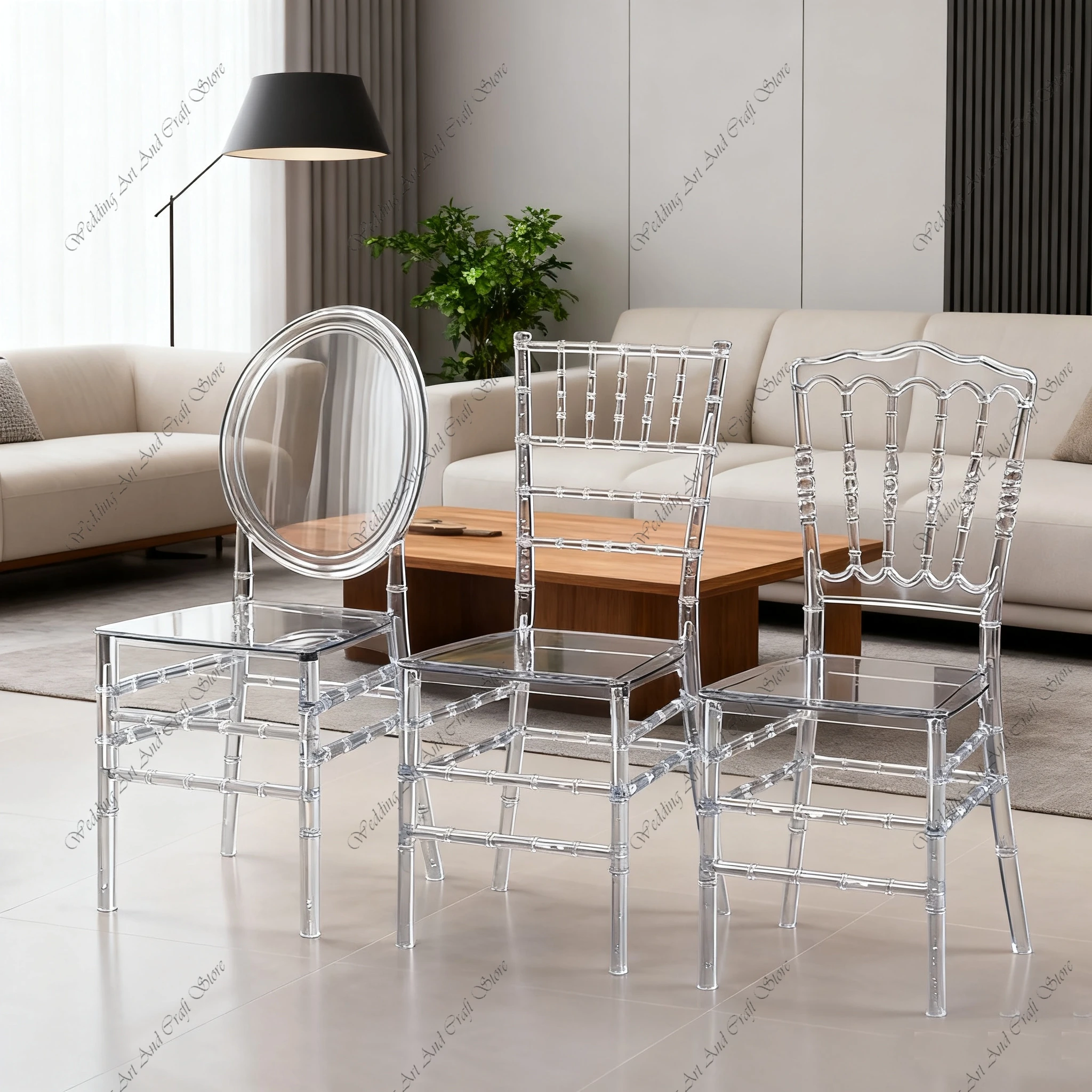 24pcs f30 High Quality Throne Chairs Wedding Crystal Chair Hotel Chair Wedding Banquet Plastic Transparent Chiavari Chair ivy152