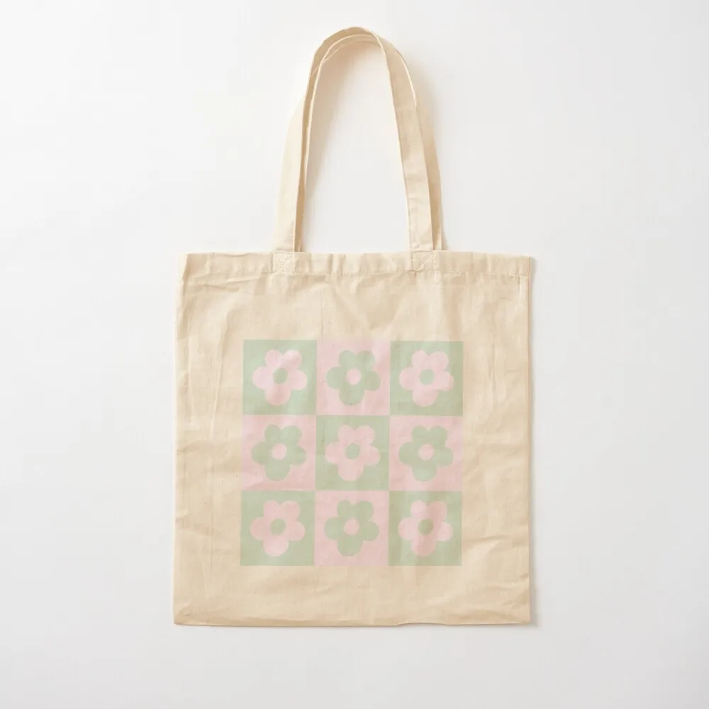 Green & Pink Checkered Flower Aesthetic Pattern: Golf le Fleur Inspired Tote Bag