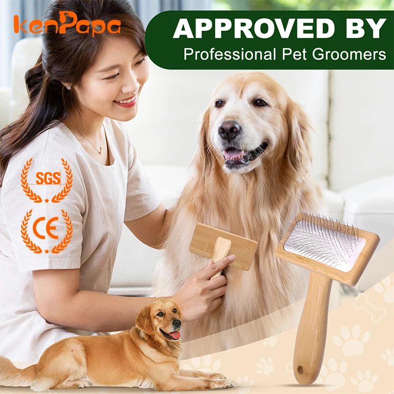 

Custom Logo Dog and Cat Slicker Brush for Grooming Long Short Hair Bamboo Dog Comb Wood Square Head Curved Comb Pet Beauty Tool