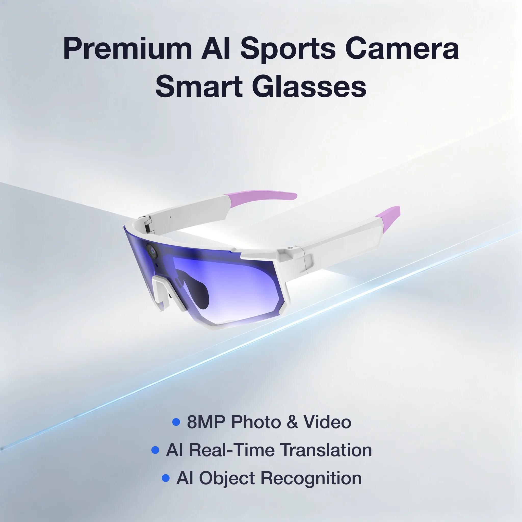 Premium AI Sports Smart Glasses 8MP First-Person Action Camera EIS Anti-Shake Real-Time Translation Fast Wi-Fi Transfer