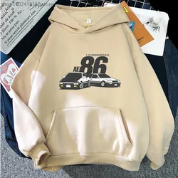 Inicial dos homens D AE86 JDM com capuz estampado com letras de carro japonês, moletons femininos, streetwear hip hop, anime solto com capuz, moda