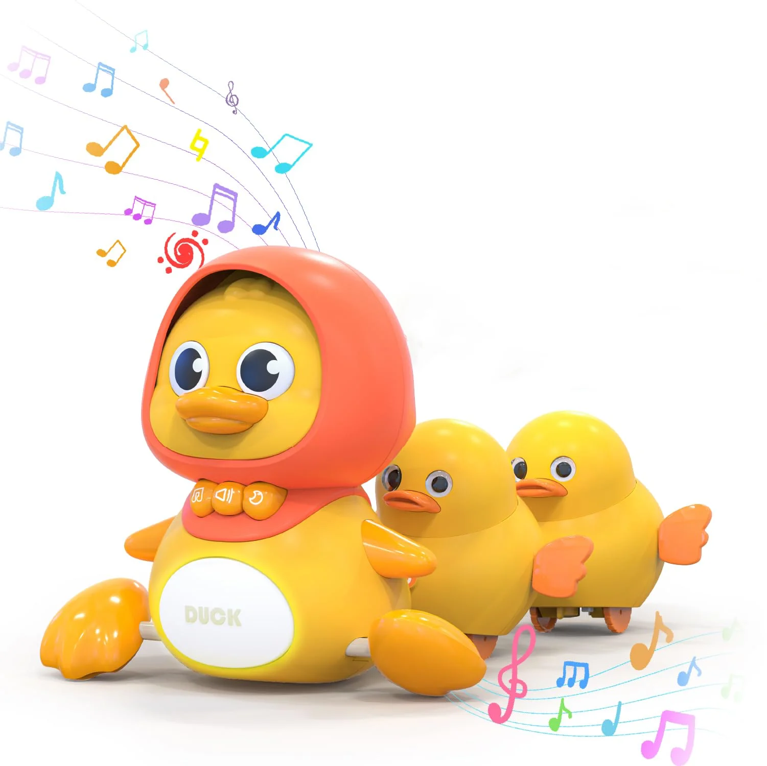 Musical Crawling Duck Toy, Sound Toys for kids, Early Educational Toy with Light; Sound; Lullaby, Includes Large and Baby Duck